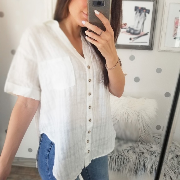 Women’s Classy Relaxed Fit Linen Button Down Top Blouse Spring Tops - Picture 5 of 8